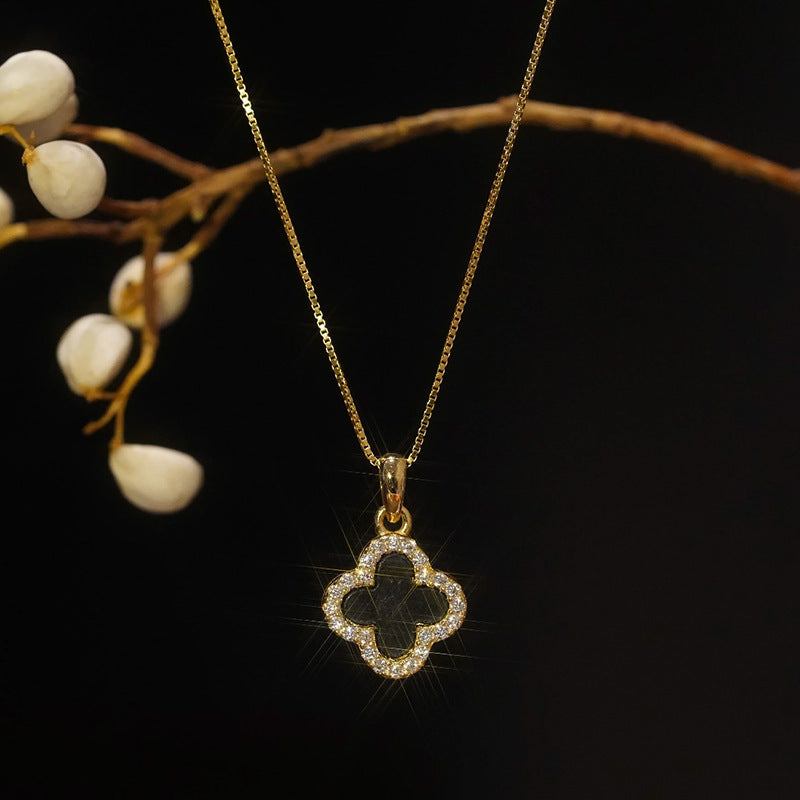 Double-sided four-leaf clover micro-set necklace