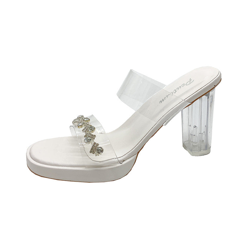 Summer PVC rhinestone high heel sandals