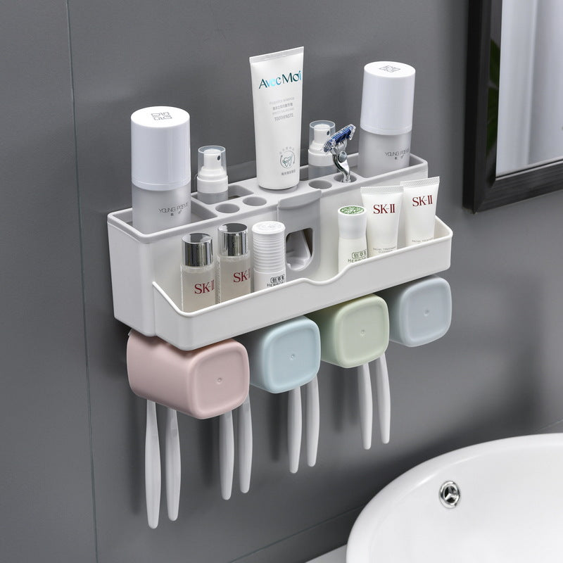 No-Punch Toothbrush Holder, Cup Organizer with Toothpaste Dispenser