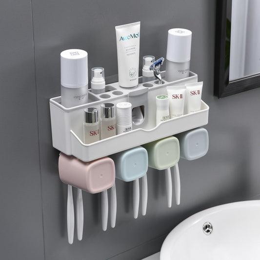 No-Punch Toothbrush Holder, Cup Organizer with Toothpaste Dispenser