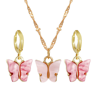 Colorful Acrylic Butterfly Necklace Earring Set