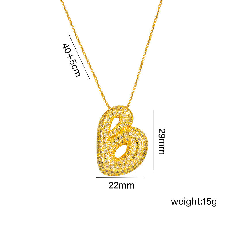 Amazon Bestseller: Haley Style Brass CZ Bubble Fat 26 Letters Necklace