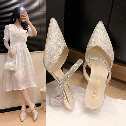 New pointed crystal heel sandals