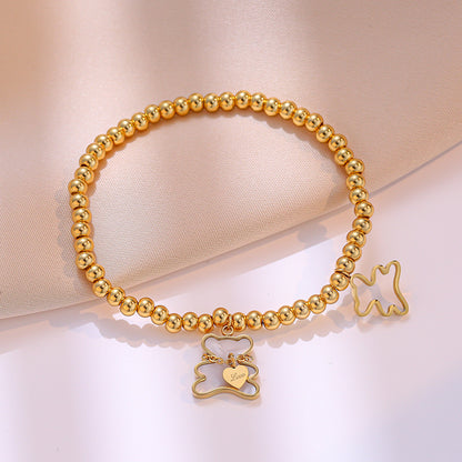 Cute Bear Shell Titanium Steel Bead Bracelet - Wholesale