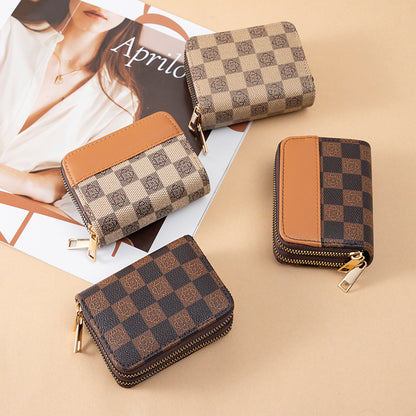 Ladies splicing color scheme double zipper wallet