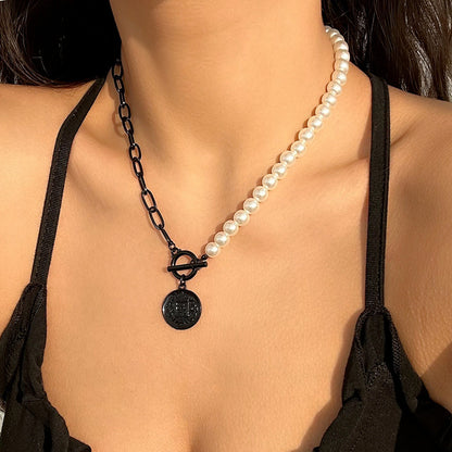 Black chain stacked with love necklace