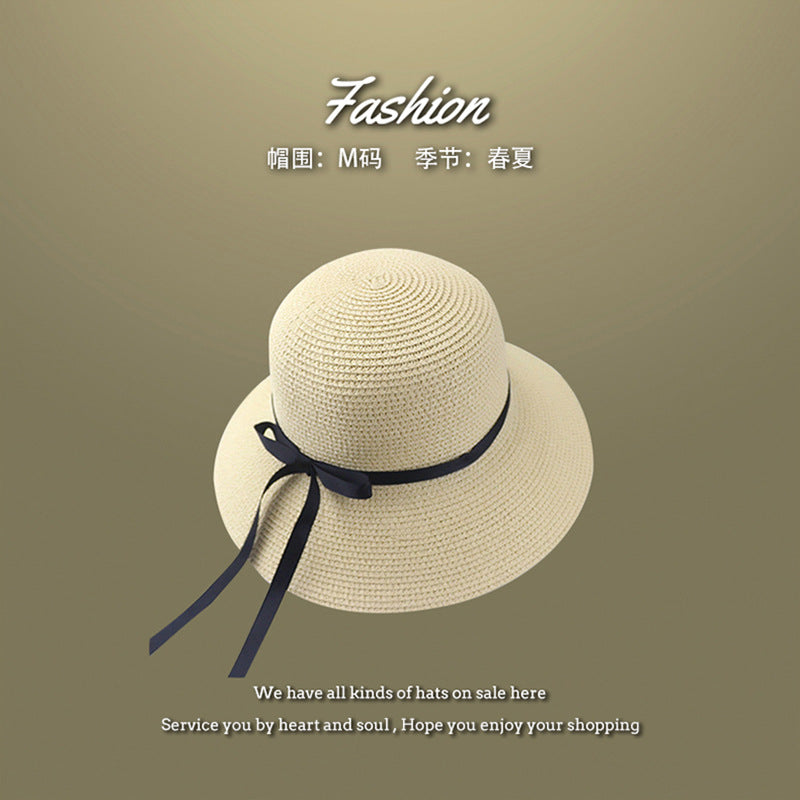 Summer Wide-Brim Straw Hat UV Protection Beach Vacation French Bow