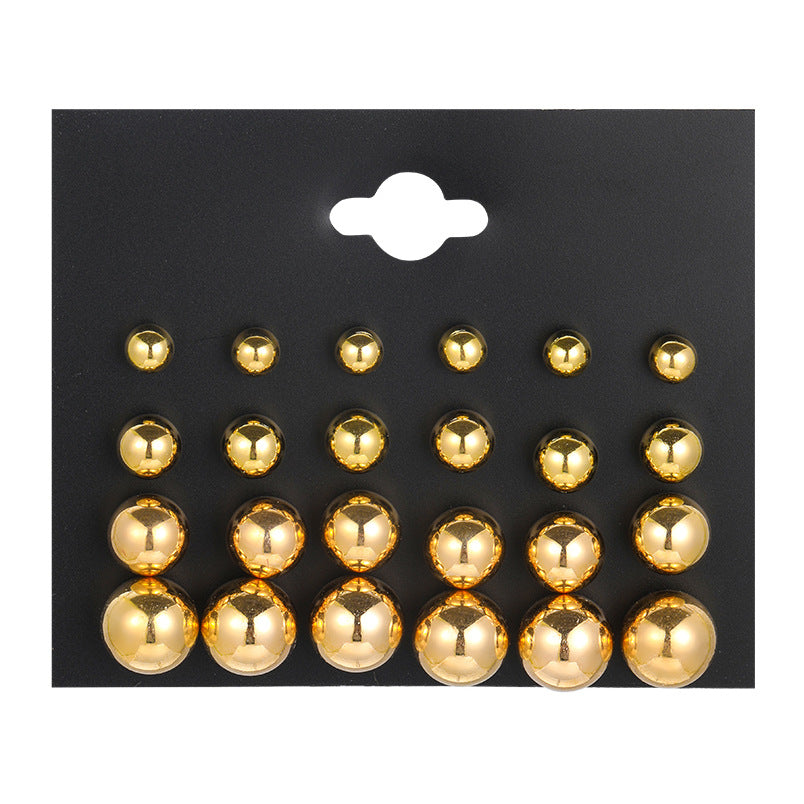 Gold Simple Earring Set 12 Pieces