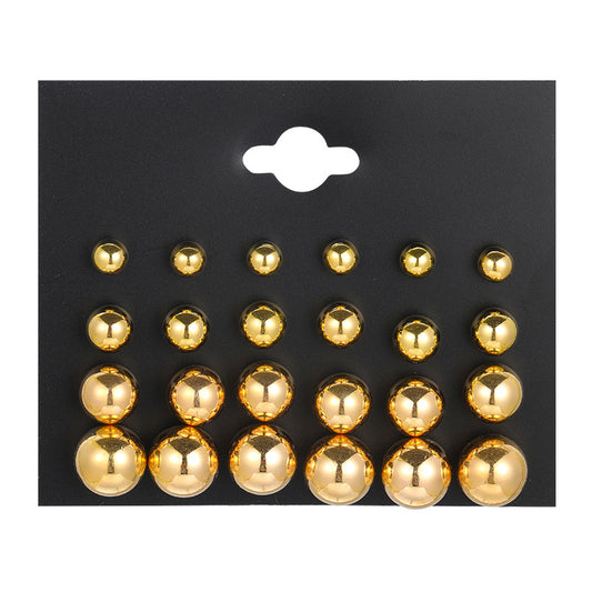 Gold Simple Earring Set 12 Pieces