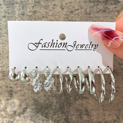 fashion Metal twist earrings set 6 pairs