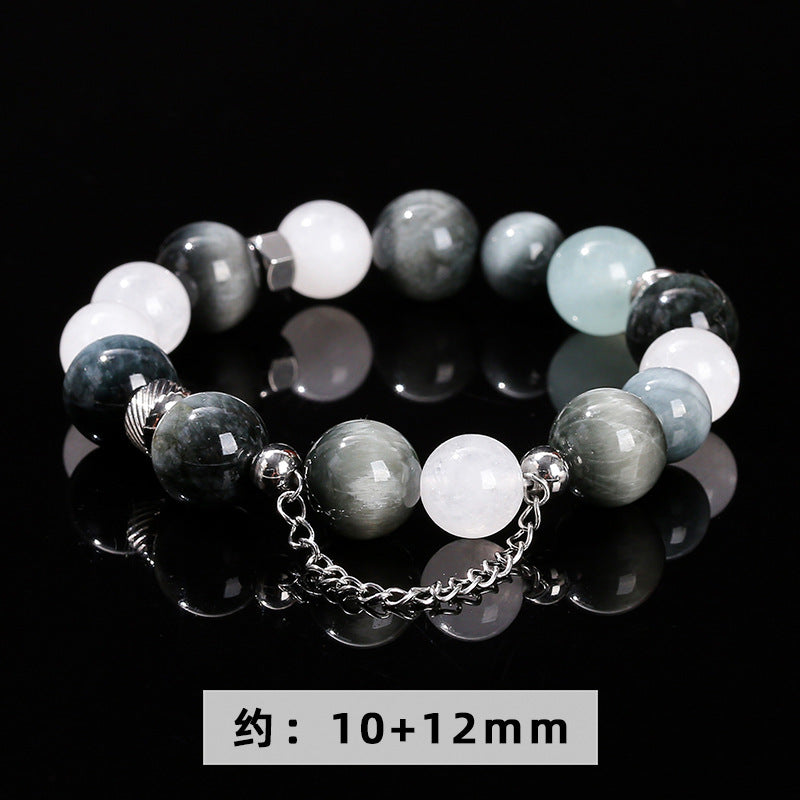 5A Natural Eagle Eye Stone White Jade Titanium Steel Bracelet