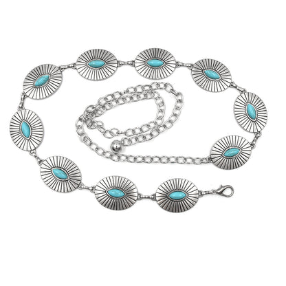 Turquoise ancient silver metal waist chain