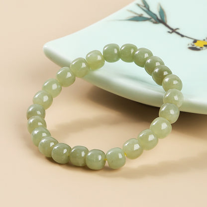 Natural Hetian Yuqing Water Material Old Bead Bracelet