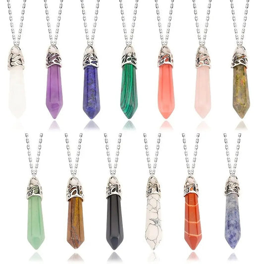 Crystal Agate Hexagonal Column Bullet Pendant