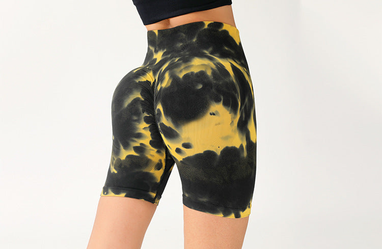 High-Waist Tie-Dye Fitness Shorts