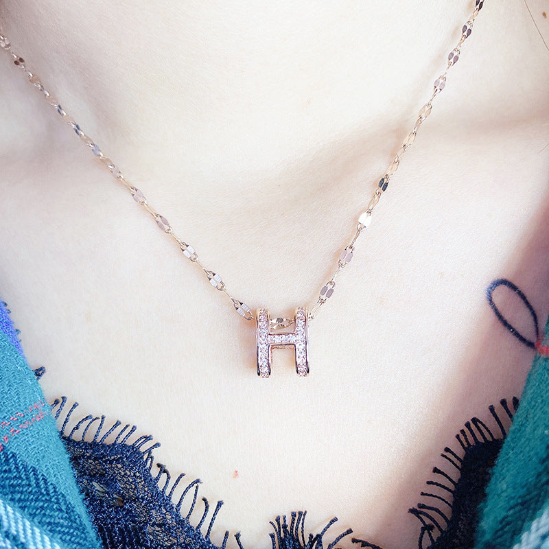 H letter necklace women plated 18k