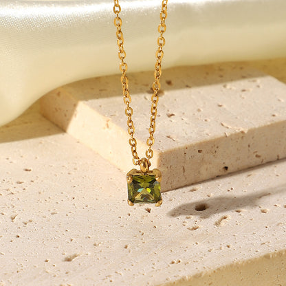 White/Pink/Green Square Zirconia Pendant Necklace