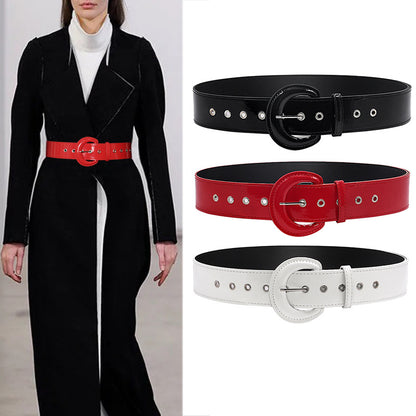 Women's D-Bag Buckle Patent Leather Wide Belt