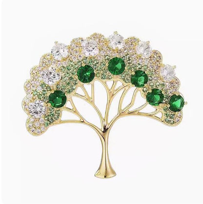 Green Sparkling Diamond Christmas Tree Brooch