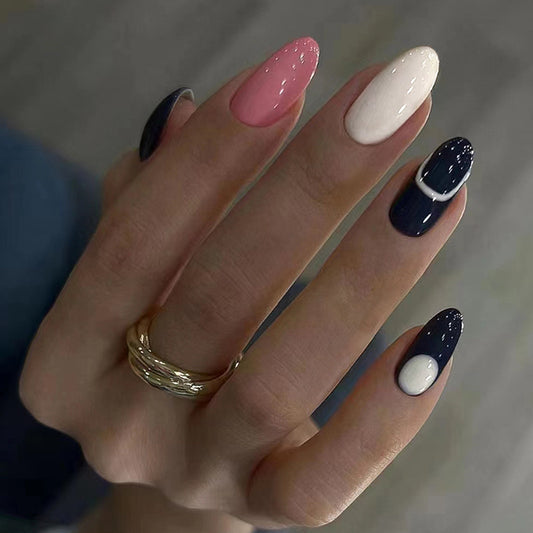 Black Oval Shape Irregular Design Nails