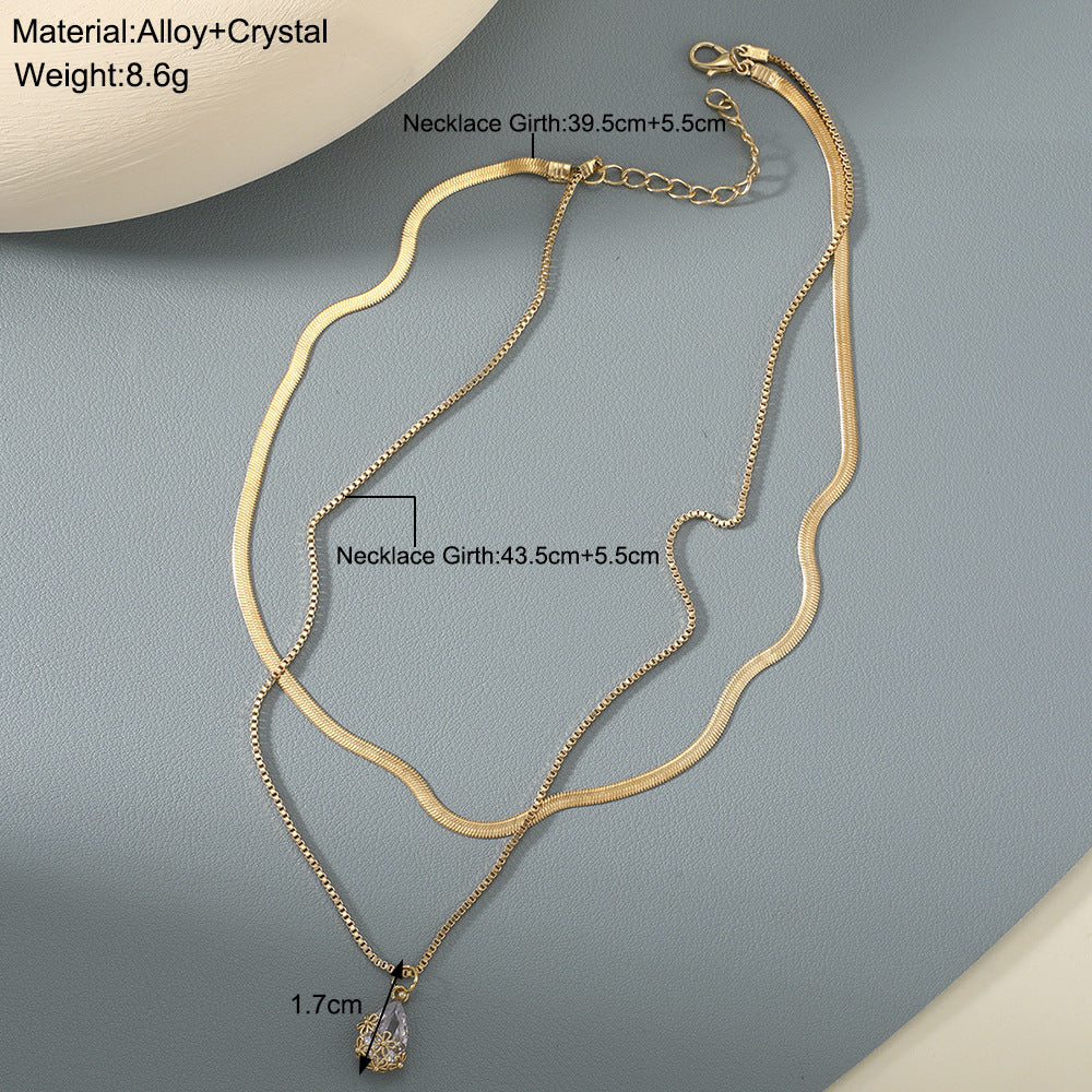 Golden teardrop zircon double-layer necklace