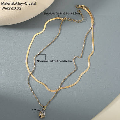 Golden teardrop zircon double-layer necklace