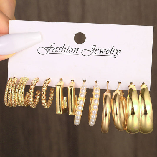 Gold twist earrings set 6 pieces