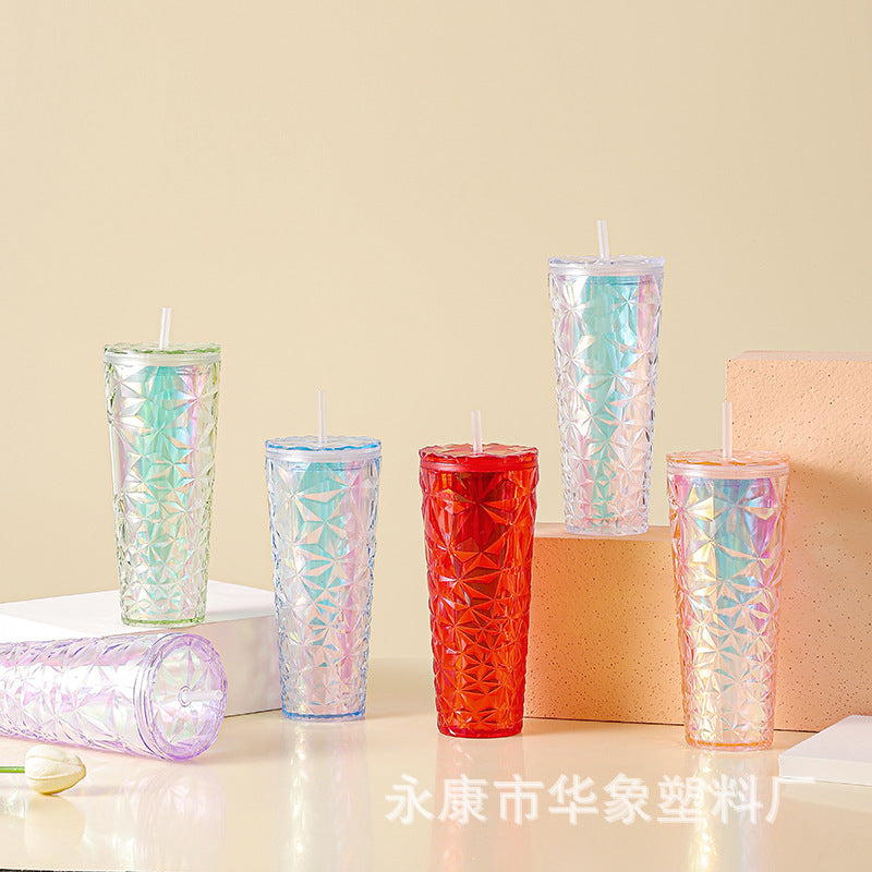 Double-layer plastic multi-color rhombus 710ml water cup