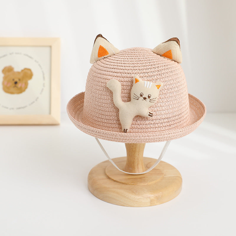 Cat Straw Hat Animal Bag Set Sun Protection Cute Travel Kids Fisherman