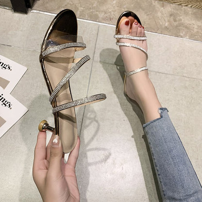 New pull-strip crystal sandals