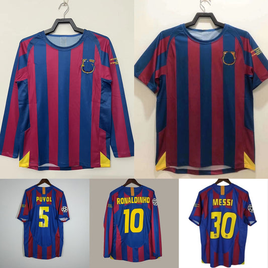 05-06 Barca Home UCL 30 Messi 10 Ronaldinho Jersey