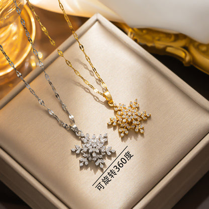 Trendy Rotatable Snowflake Necklace with Micro Zircon