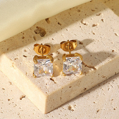 White/pink/tea green square zircon earrings