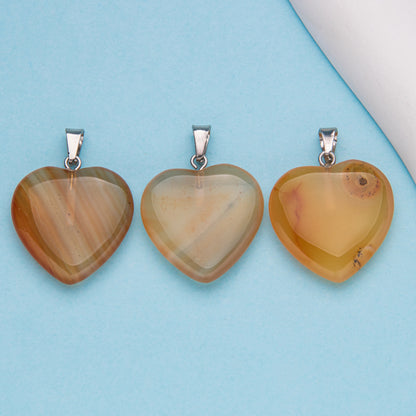 Natural stone peach heart shaped crystal agate pendant