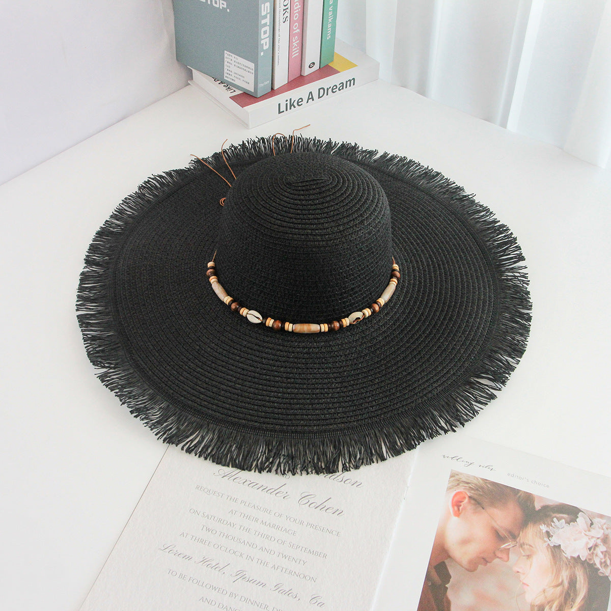 Fringe Hat Wide Brim Export Sun Outdoor Beach Vacation Handwoven