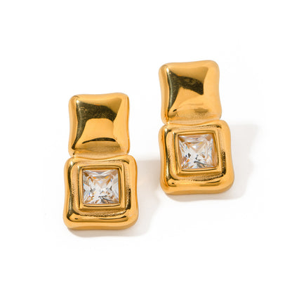 Square mosaic zircon earrings