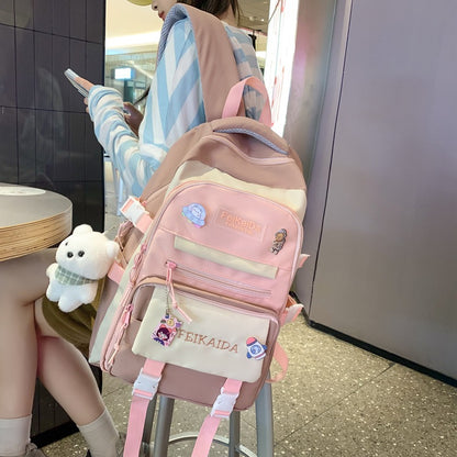 Contrast color schoolbag, casual letter backpack