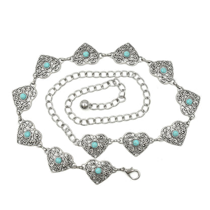 Turquoise ancient silver metal waist chain