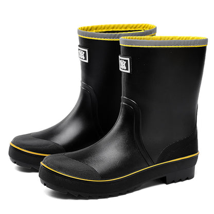 Medium rain boots men's thick-soled outer hemming