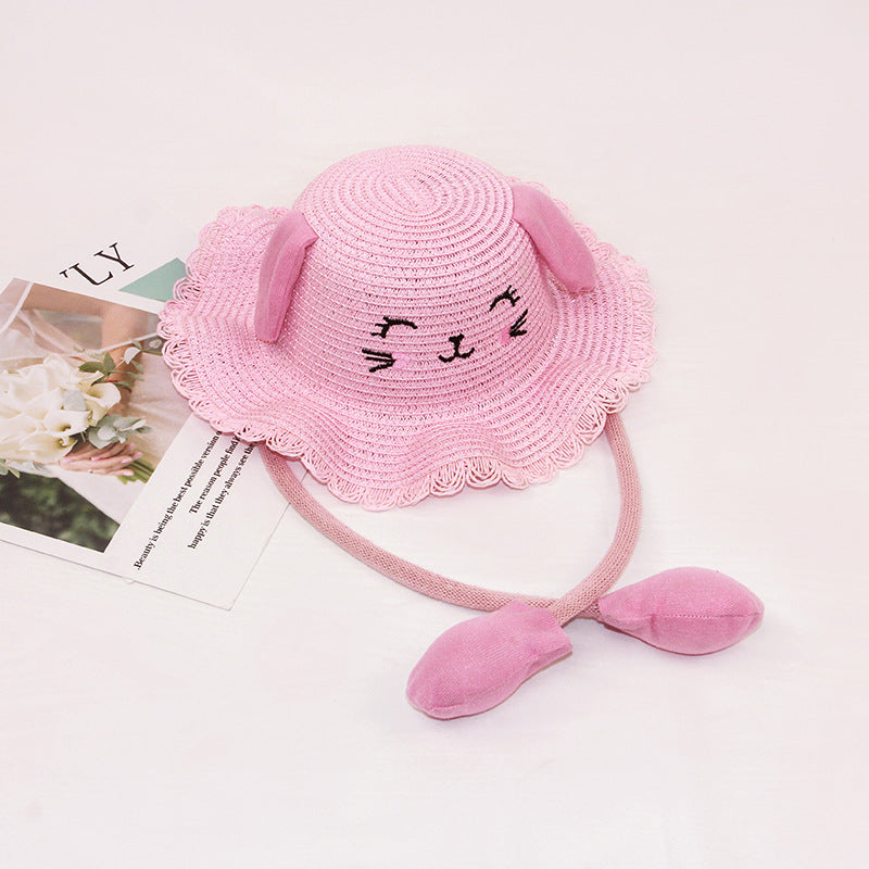 New TikTok Kids' Inflatable Paper Straw Hat Cartoon Cat Bunny Ears Move