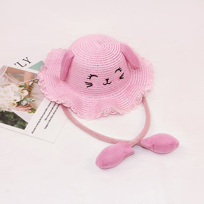 New TikTok Kids' Inflatable Paper Straw Hat Cartoon Cat Bunny Ears Move