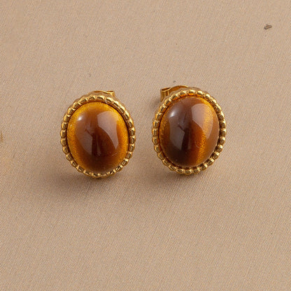 Twist Tiger's Eye Stone Necklace Stud Earrings