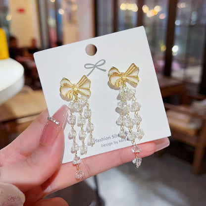 Temperament bow fringed earrings