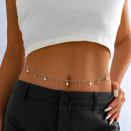 Sexy trouser chain imitation pearl waist chain