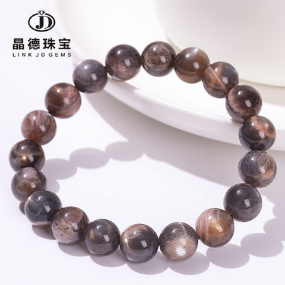 Natural dark black backbone sunstone bracelet