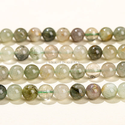 Natural Green Rabbit Hair Crystal Round Beads Green Crystal Bracelet Loose Beads