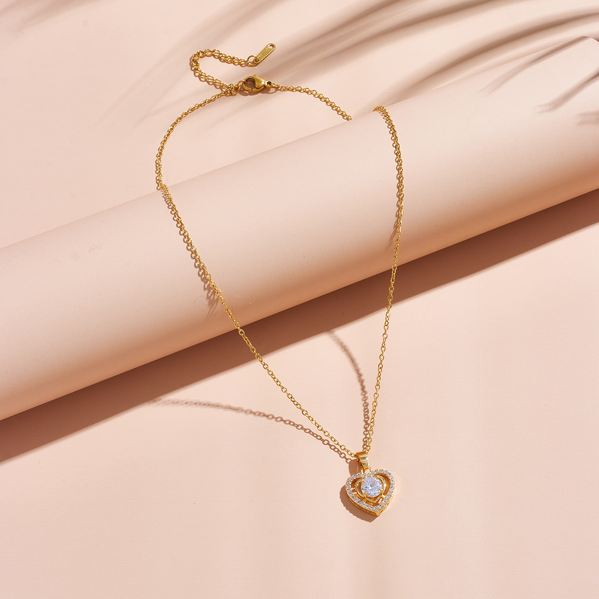 Love zircon gold-plated titanium steel necklace