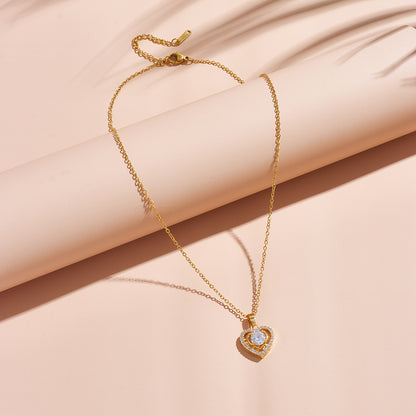 Love zircon gold-plated titanium steel necklace