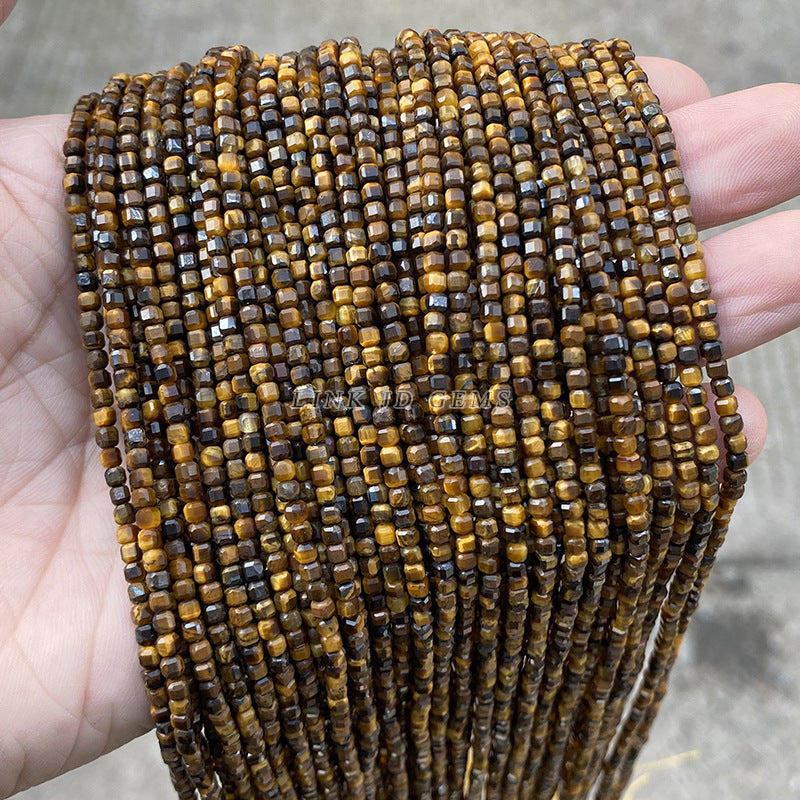 2Mm natural yellow tiger's eye stone cut square loose beads