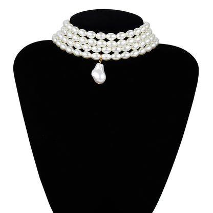 Multi-layer special-shaped pearl rice bead necklace